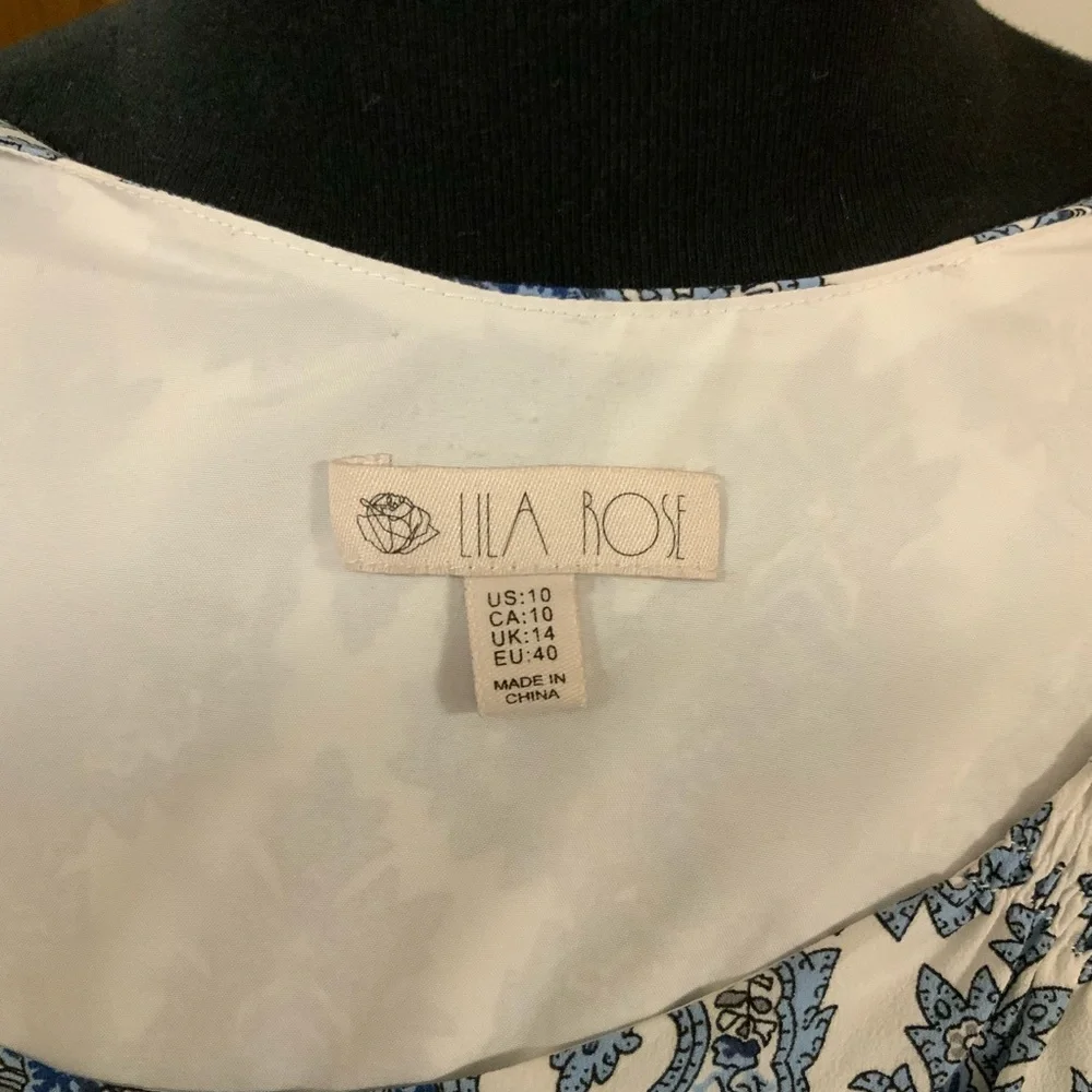Blue & White Patterned Shift Dress - Picture 3 of 3